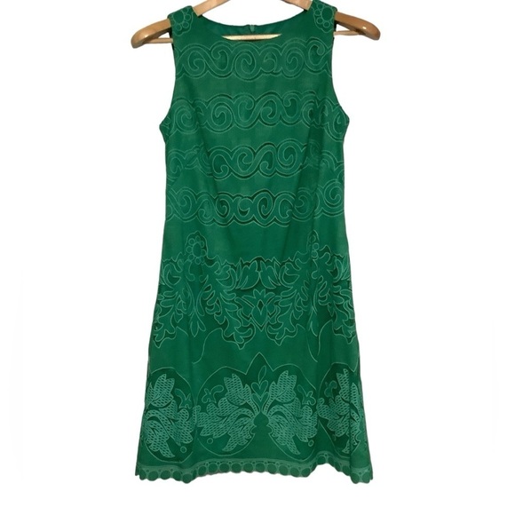ELIZA‎ J LACE CROCHET OVERLAY A-LINE GREEN SHIFT DRESS  size 4 - Picture 2 of 7